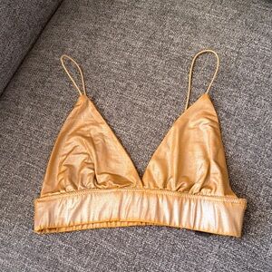 Elegant Gold Satin Crop Top